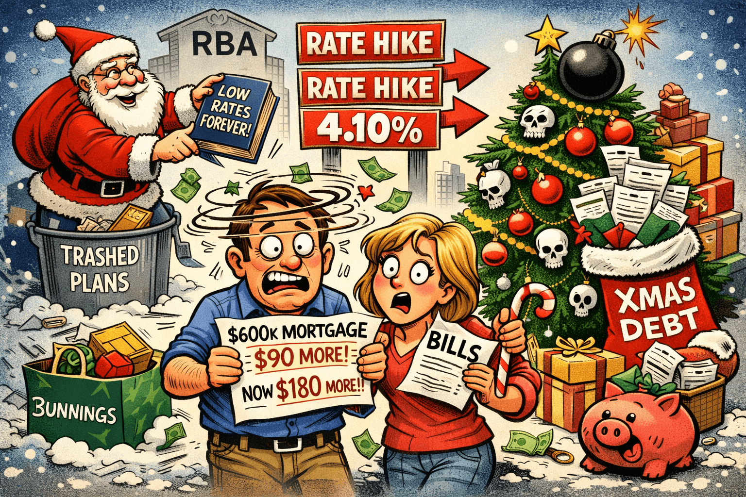 Image depicts a sad Xmas for home loan borrowers