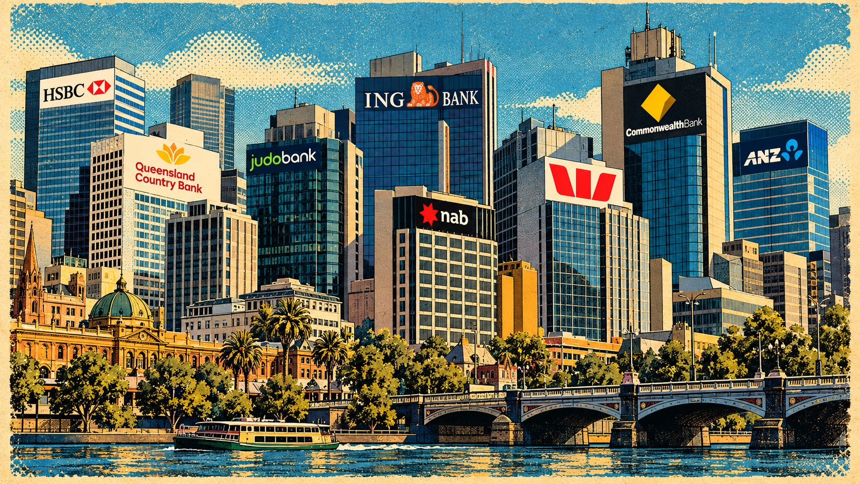 Image of a CBD with bank buildings in the foreground