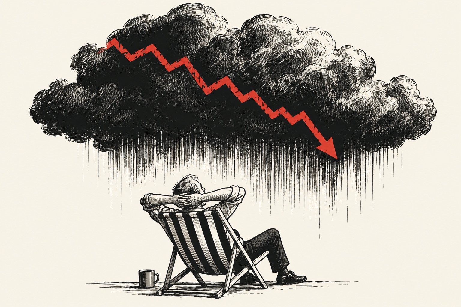 a storm cloud represents a falling market and lack of business confidence